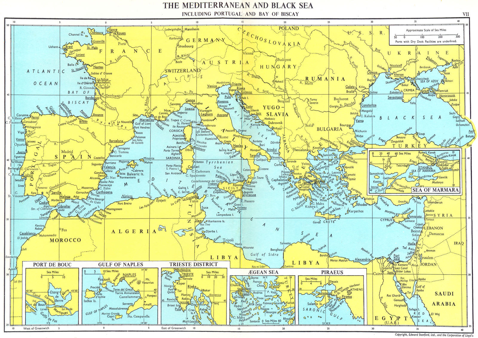 MEDITERRANEAN BLACK SEA BISCAY. Naples Trieste Aegean Piraeus Marmara 1971 map